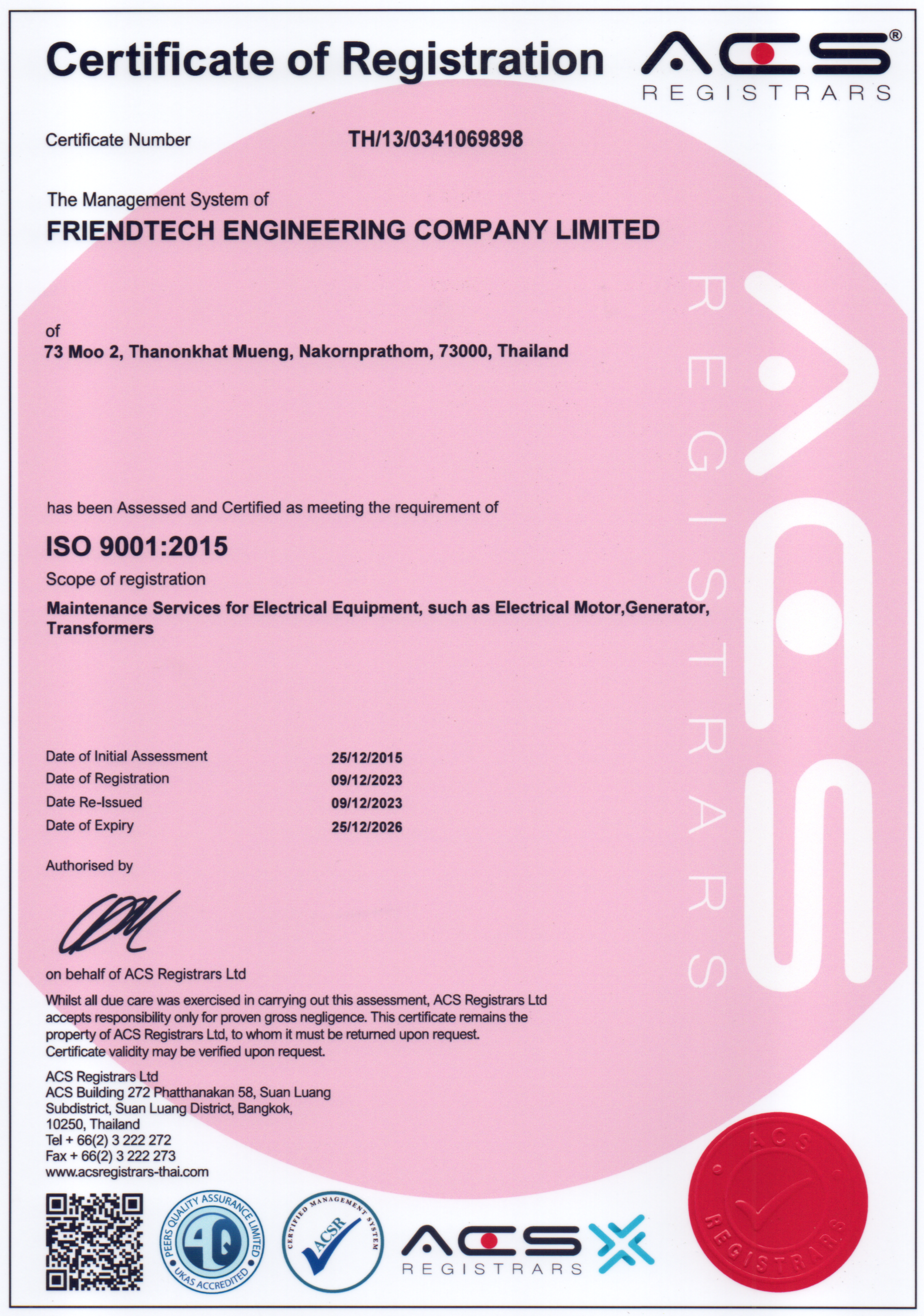 Certificate of Registartion ACS